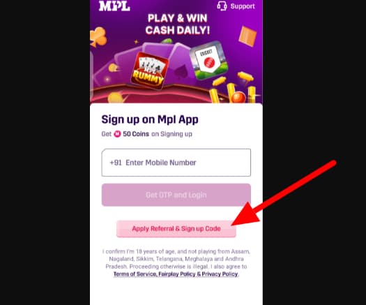 Apply Referral and Sign-up Code