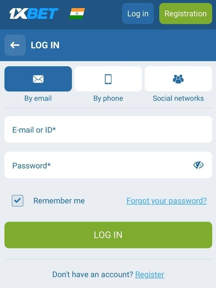 Log in to your 1xBet account
