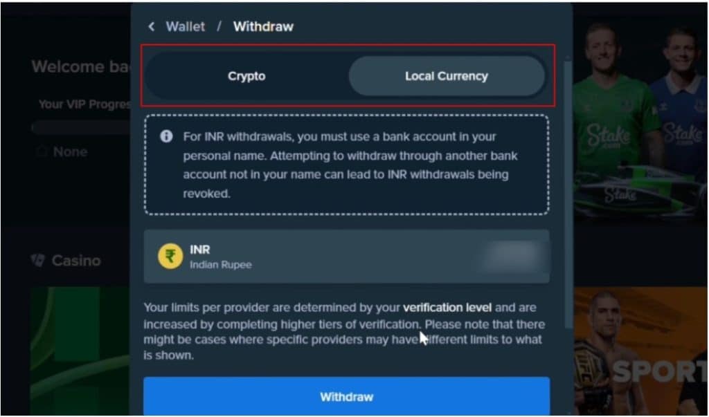 Stake Pick the Crypto or Local Currency