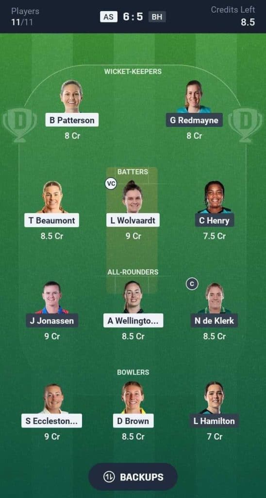 AS-W vs BH-W Match Dream11 Team